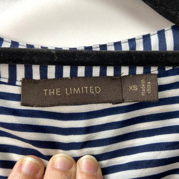 The Limited XS Womens Blue Pinstriped Tie Waist Tab Sleeve Blouse - Picture 3 of 6